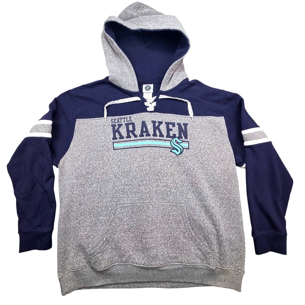 NHL Seattle Kraken Hoodie Mens 2XL Blue Grey Lace Up Pullover Sweatshirt